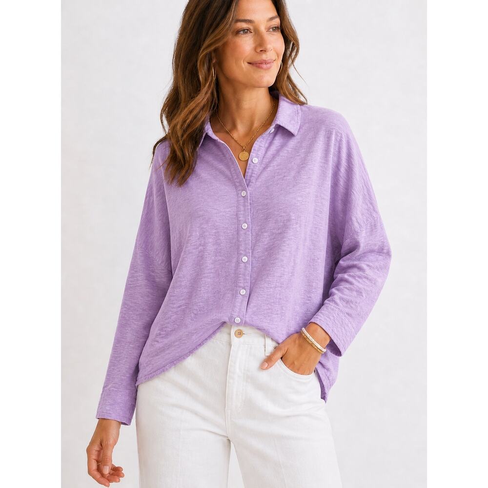 DYLAN 100% Cotton Lavender Purple Button Down Shirt Coastal Grandma New | XL